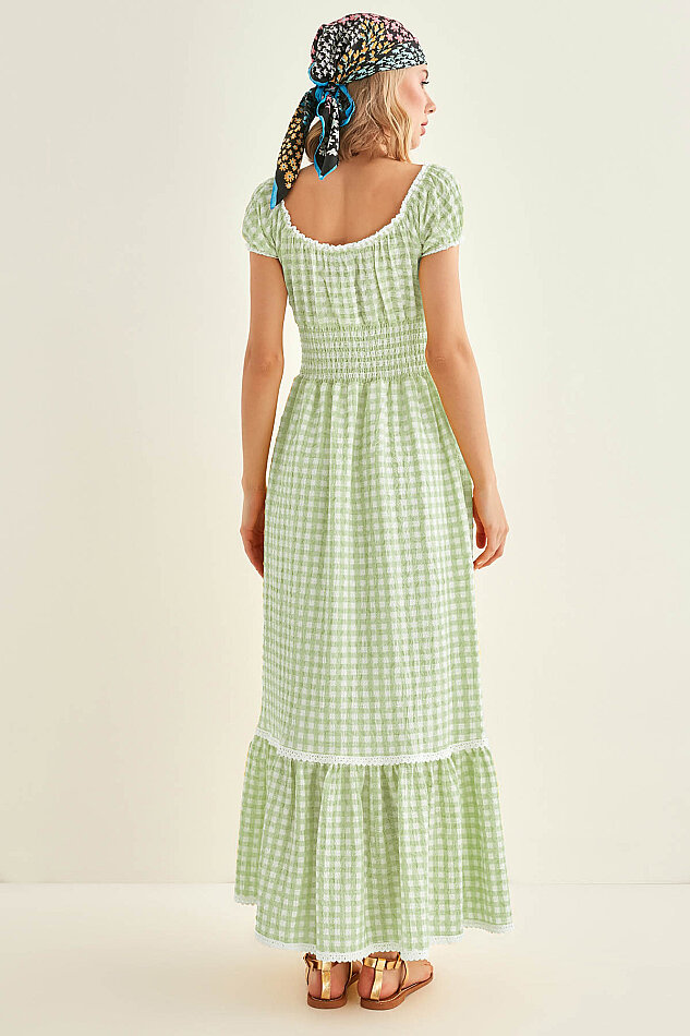 Güpür Şerit Detaylı Uzun Country Elbise - 39