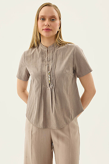 Hakim Yaka Önü Düğmeli Bluz - 2