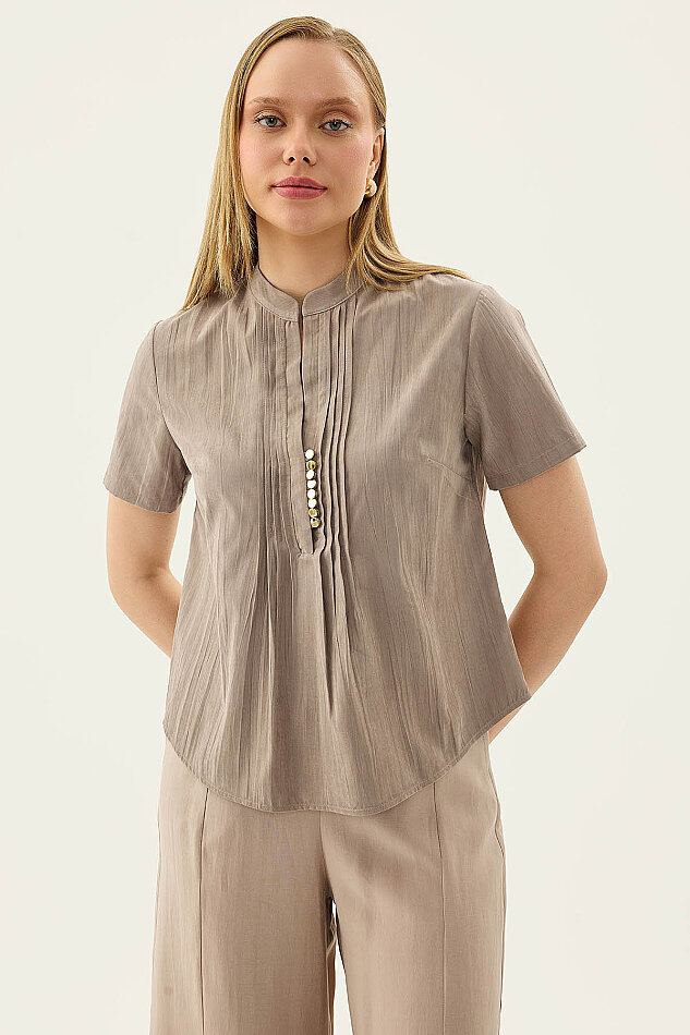 Hakim Yaka Önü Düğmeli Bluz - 2