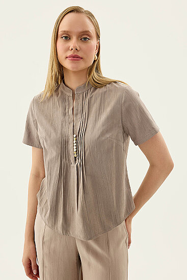 Hakim Yaka Önü Düğmeli Bluz - 3