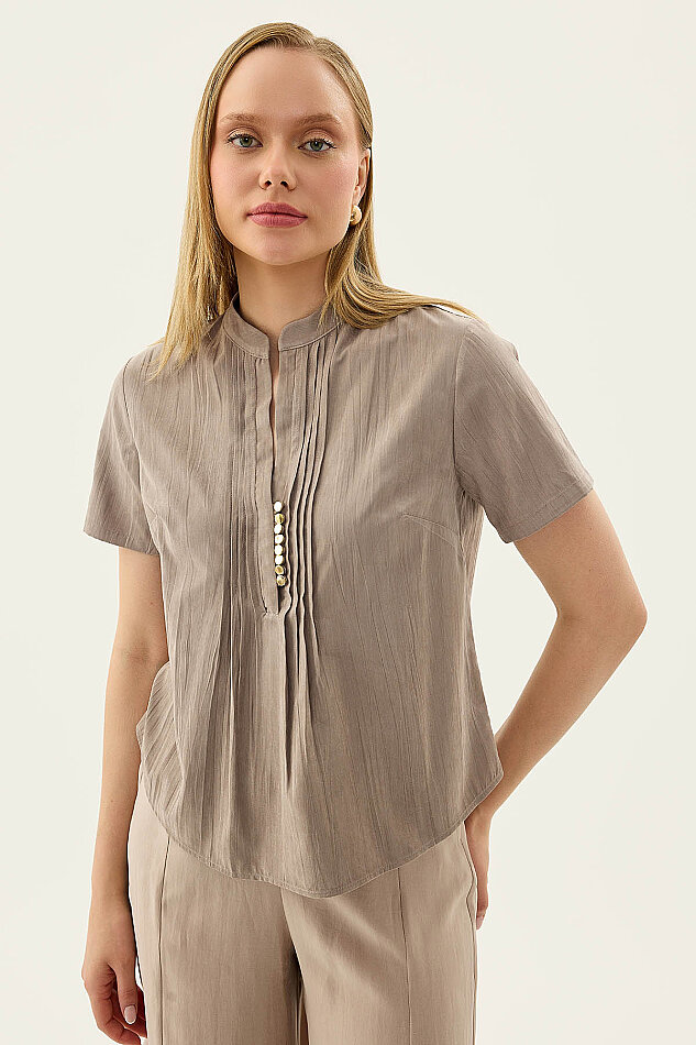 Hakim Yaka Önü Düğmeli Bluz - 3