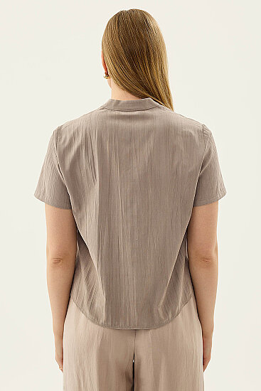 Hakim Yaka Önü Düğmeli Bluz - 5