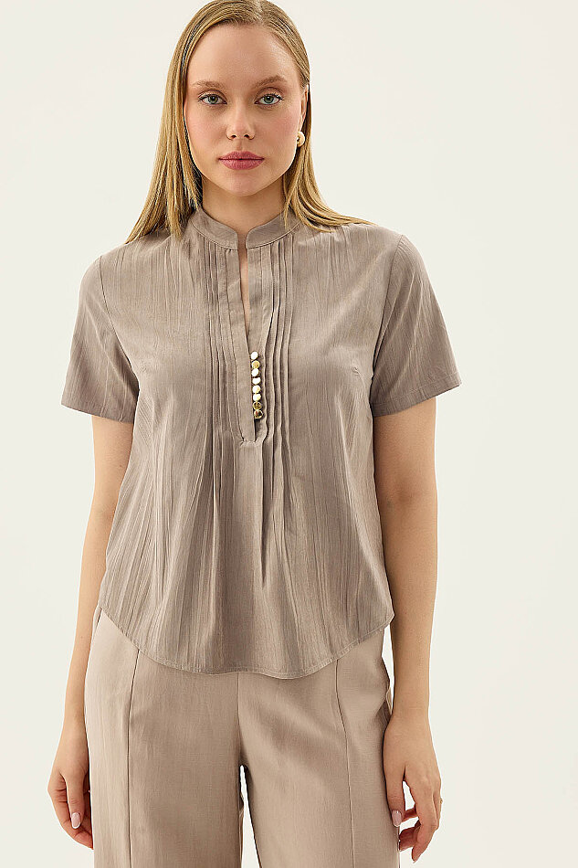 Hakim Yaka Önü Düğmeli Bluz - 1