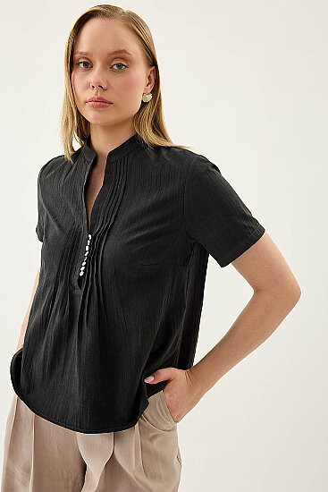 Hakim Yaka Önü Düğmeli Bluz - 8