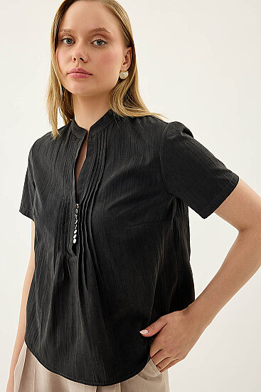 Hakim Yaka Önü Düğmeli Bluz - 10