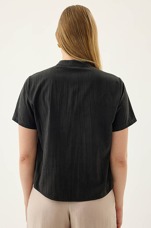 Hakim Yaka Önü Düğmeli Bluz - 9