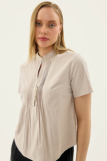 Hakim Yaka Önü Düğmeli Bluz - 13