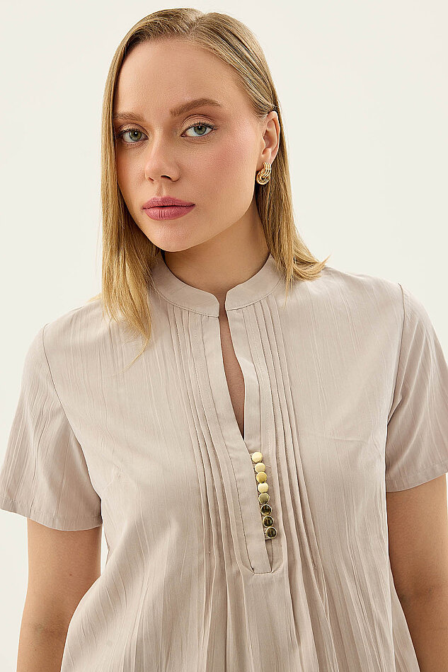 Hakim Yaka Önü Düğmeli Bluz - 14