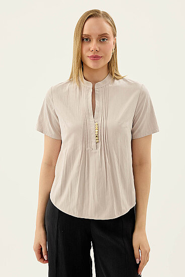 Hakim Yaka Önü Düğmeli Bluz - 12