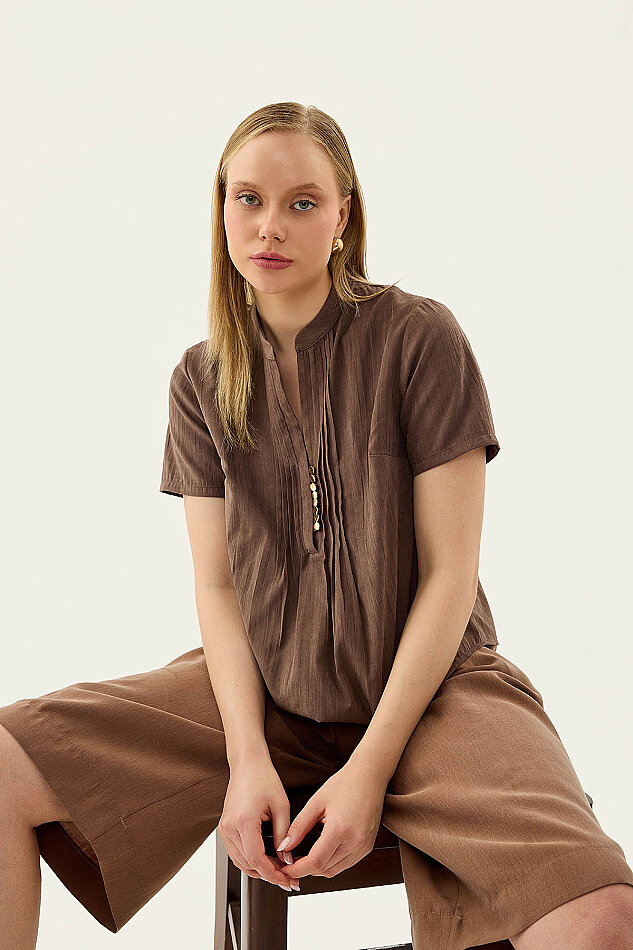 Hakim Yaka Önü Düğmeli Bluz - 17