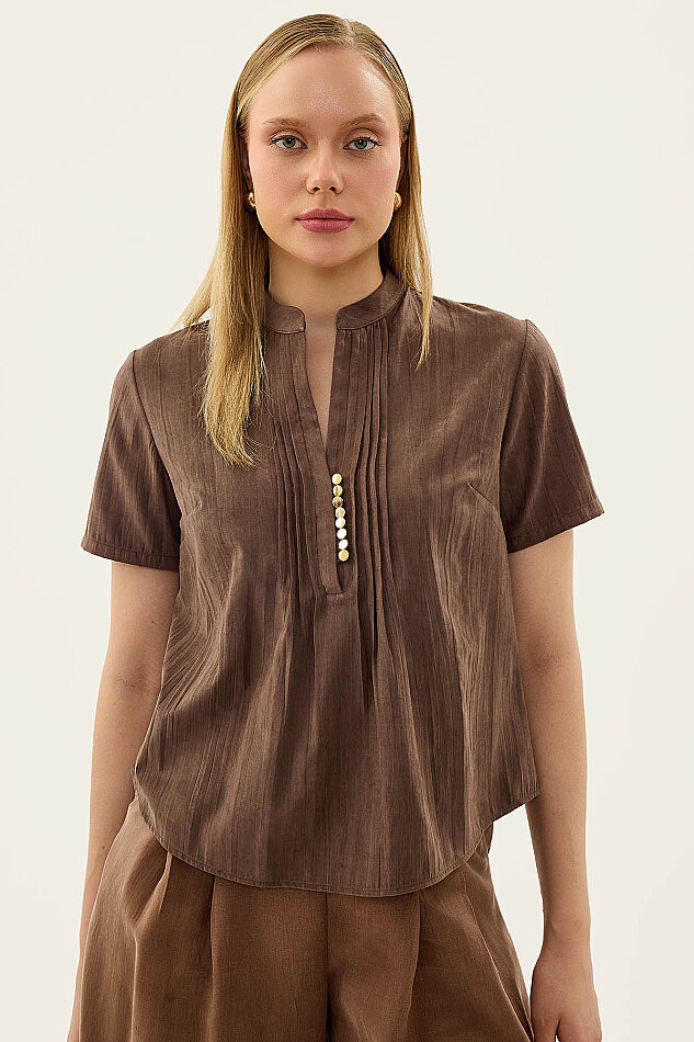 Hakim Yaka Önü Düğmeli Bluz - 16