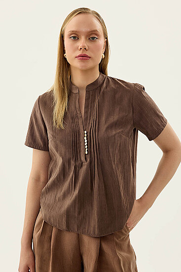 Hakim Yaka Önü Düğmeli Bluz - 18