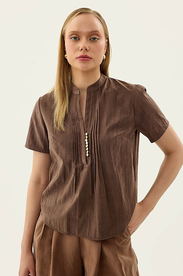 Hakim Yaka Önü Düğmeli Bluz - 18