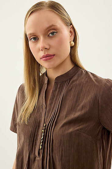 Hakim Yaka Önü Düğmeli Bluz - 19