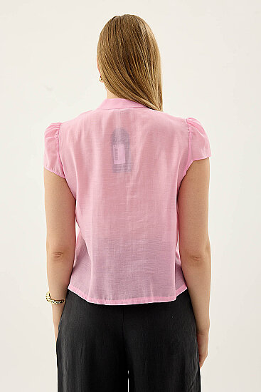 Hakim Yaka Önü Fırfırlı Kısa Kol Bluz - 30