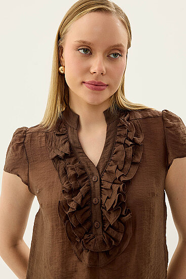 Hakim Yaka Önü Fırfırlı Kısa Kol Bluz - 39