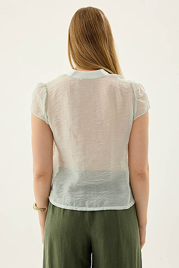 Hakim Yaka Önü Fırfırlı Kısa Kol Bluz - 49