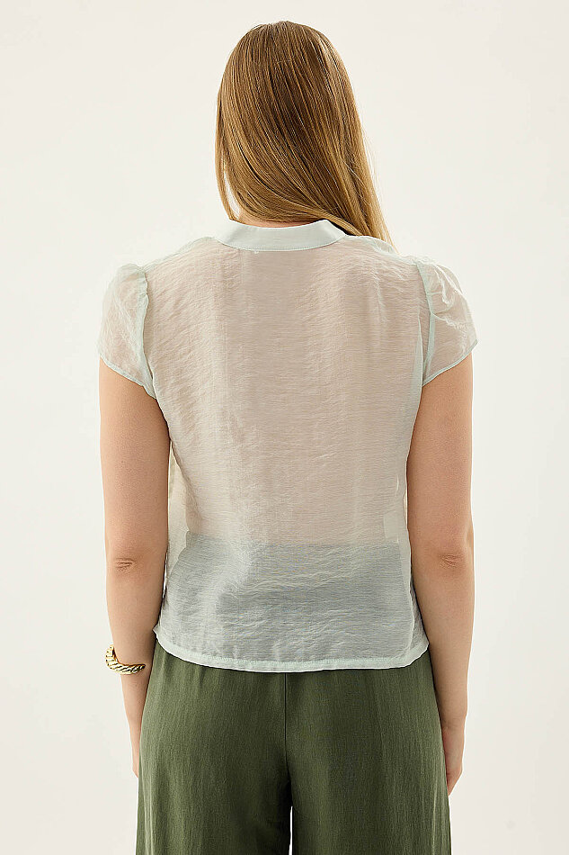 Hakim Yaka Önü Fırfırlı Kısa Kol Bluz - 49