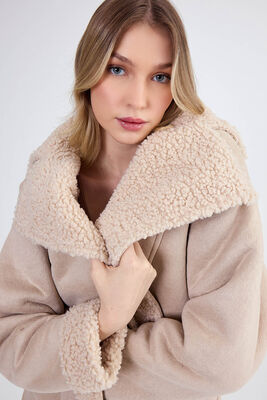 İçi Kürklü Büyük Yakalı Cepli Ceket - Thumbnail (5)