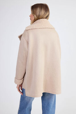 İçi Kürklü Büyük Yakalı Cepli Ceket - Thumbnail (4)