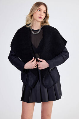 İçi Kürklü Şal Yaka Nubuk Ceket - Thumbnail (3)