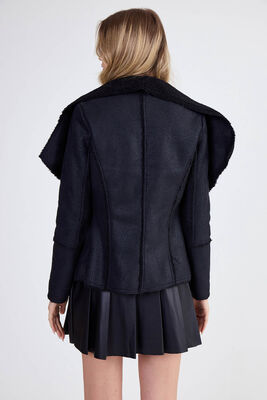 İçi Kürklü Şal Yaka Nubuk Ceket - Thumbnail (5)