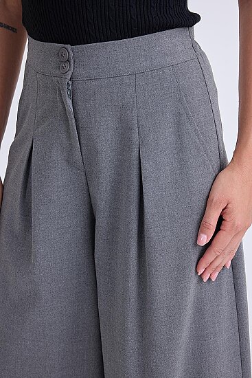 İki Düğme Beli Lastikli Pileli Pantolon - 4