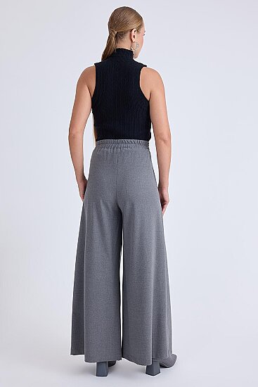 İki Düğme Beli Lastikli Pileli Pantolon - 6