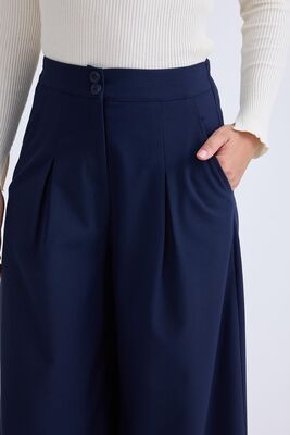 İki Düğme Beli Lastikli Pileli Pantolon - Thumbnail (8)