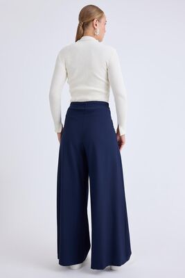 İki Düğme Beli Lastikli Pileli Pantolon - Thumbnail (9)