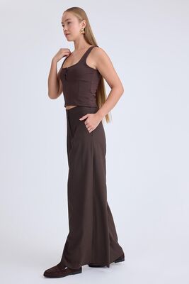 İki Düğme Beli Lastikli Pileli Pantolon - Thumbnail (12)