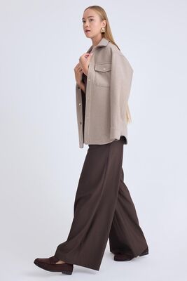 İki Düğme Beli Lastikli Pileli Pantolon - Thumbnail (13)