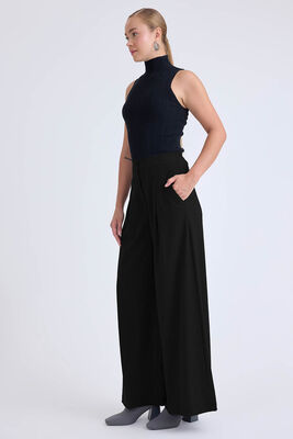 İki Düğme Beli Lastikli Pileli Pantolon - Thumbnail (16)