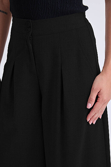 İki Düğme Beli Lastikli Pileli Pantolon - 18