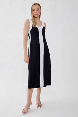 İki Renk V Yaka Elbise (1)