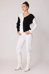 İki Renk V Yaka Triko Bluz - 2