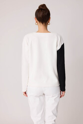 İki Renk V Yaka Triko Bluz - 4