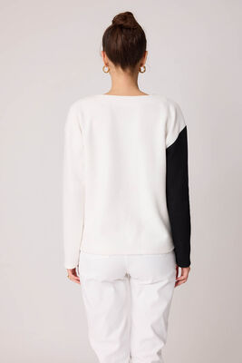 İki Renk V Yaka Triko Bluz - 4