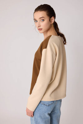 İki Renk V Yaka Triko Bluz - 8