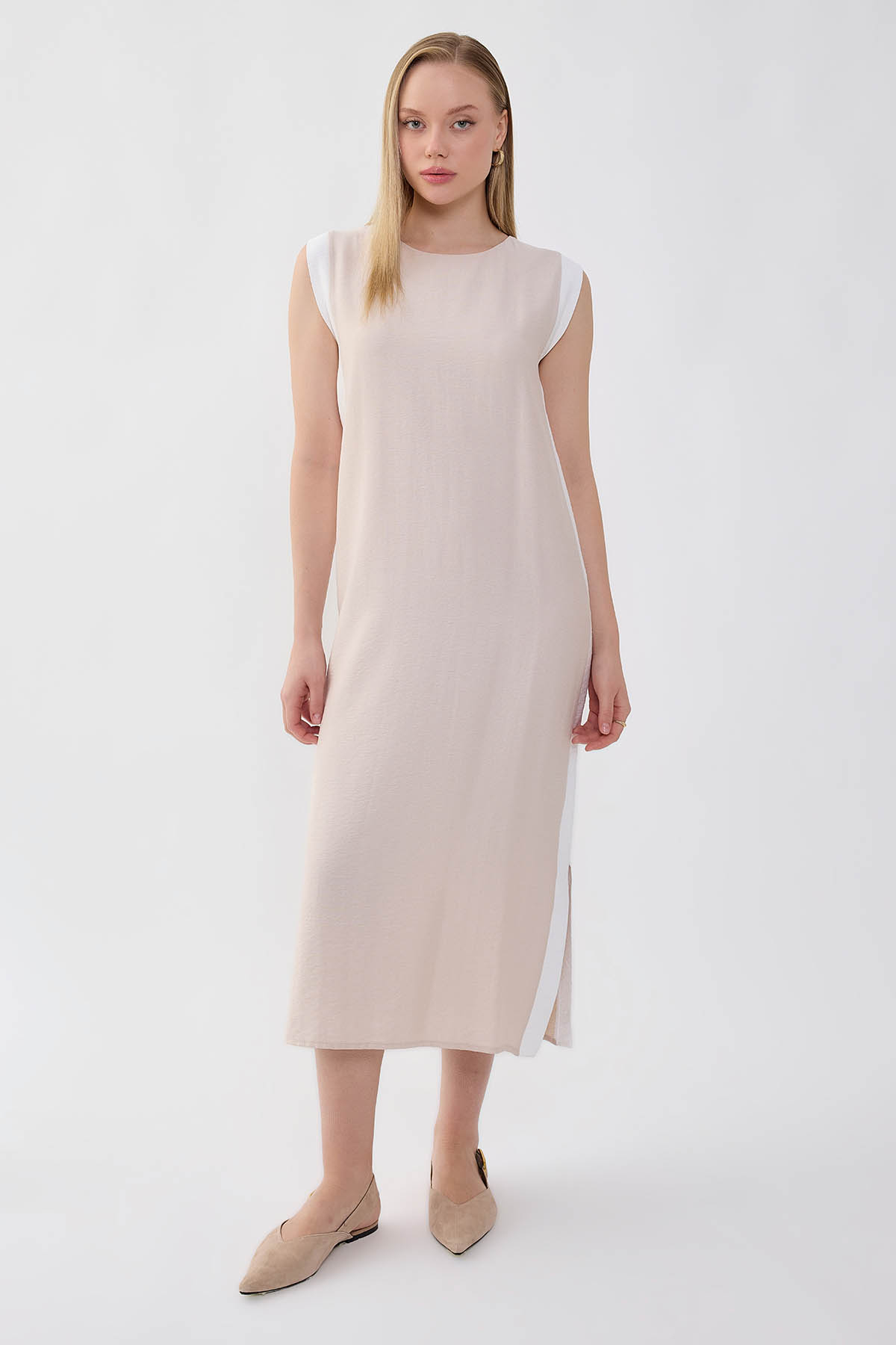 VİTRİN - İki Renk Yanları Yırtmaçlı Elbise