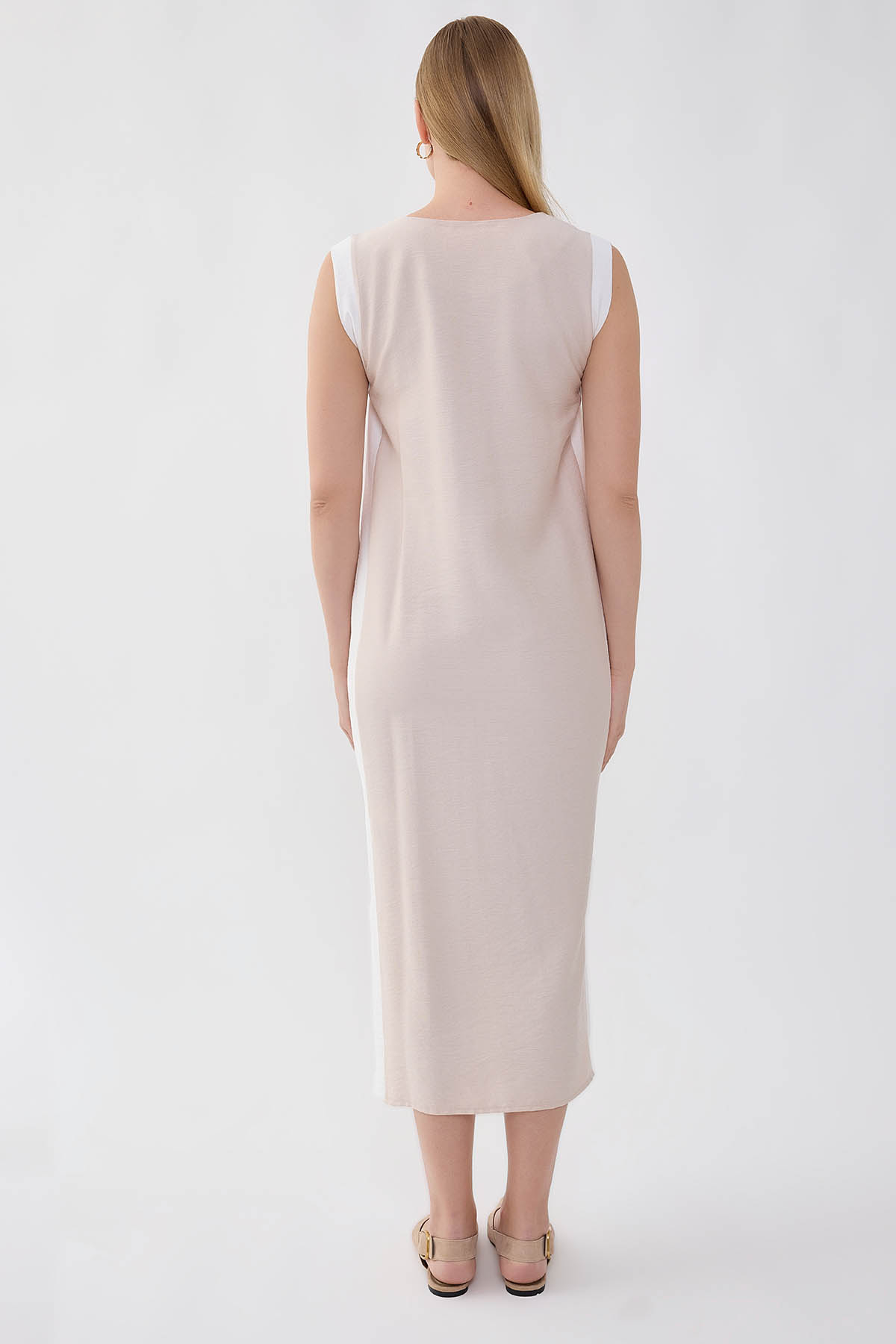 İki Renk Yanları Yırtmaçlı Elbise - Thumbnail