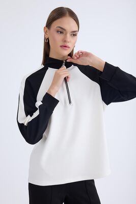 İki Renk Yarım Fermuarlı Uzun Kol Sweat - Thumbnail (4)