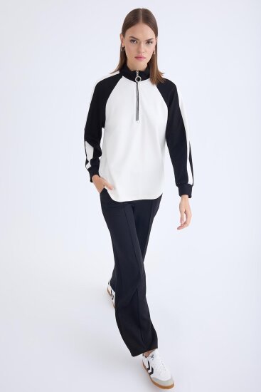 İki Renk Yarım Fermuarlı Uzun Kol Sweat - 6