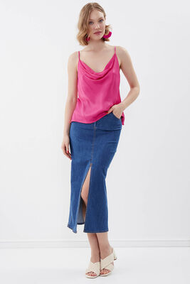 İp Askılı Degaje Yaka Saten Bluz - 2