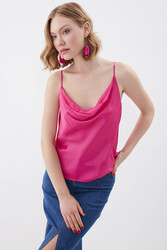 İp Askılı Degaje Yaka Saten Bluz - 1