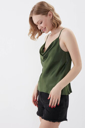 İp Askılı Degaje Yaka Saten Bluz - 8