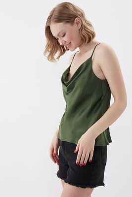 İp Askılı Degaje Yaka Saten Bluz - 8