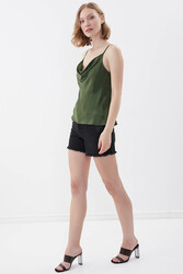 İp Askılı Degaje Yaka Saten Bluz - 9