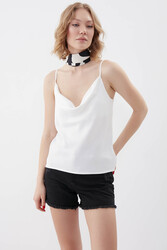 İp Askılı Degaje Yaka Saten Bluz - 11