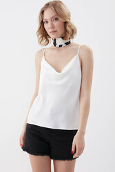 İp Askılı Degaje Yaka Saten Bluz - 12